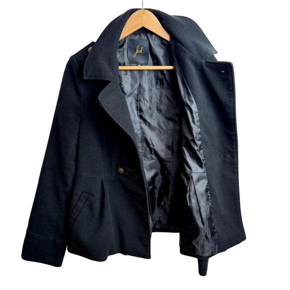 Jack Women Double Breasted Peacoat Jacket L Black Military Style Detachable Hood - Picture 8 of 11